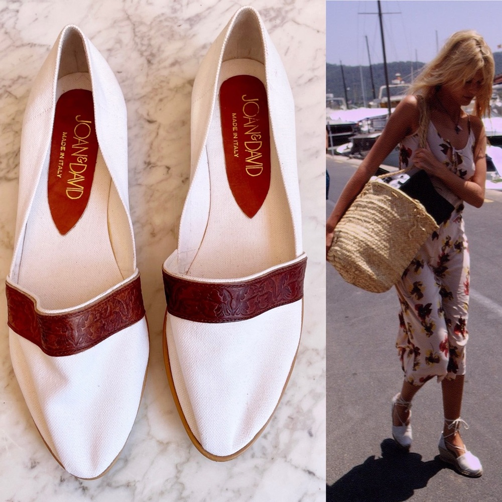 Vintage 80s Italian Canvas and Leather Slip on Espadrille - Picture 7 of 16